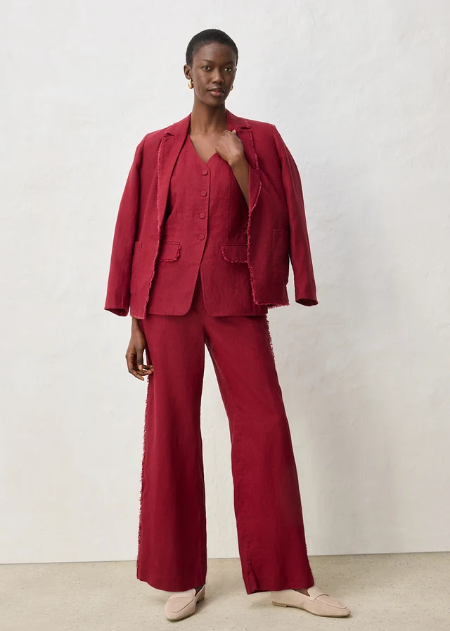 Pantalon large en lin, Couleur: rouge rubis