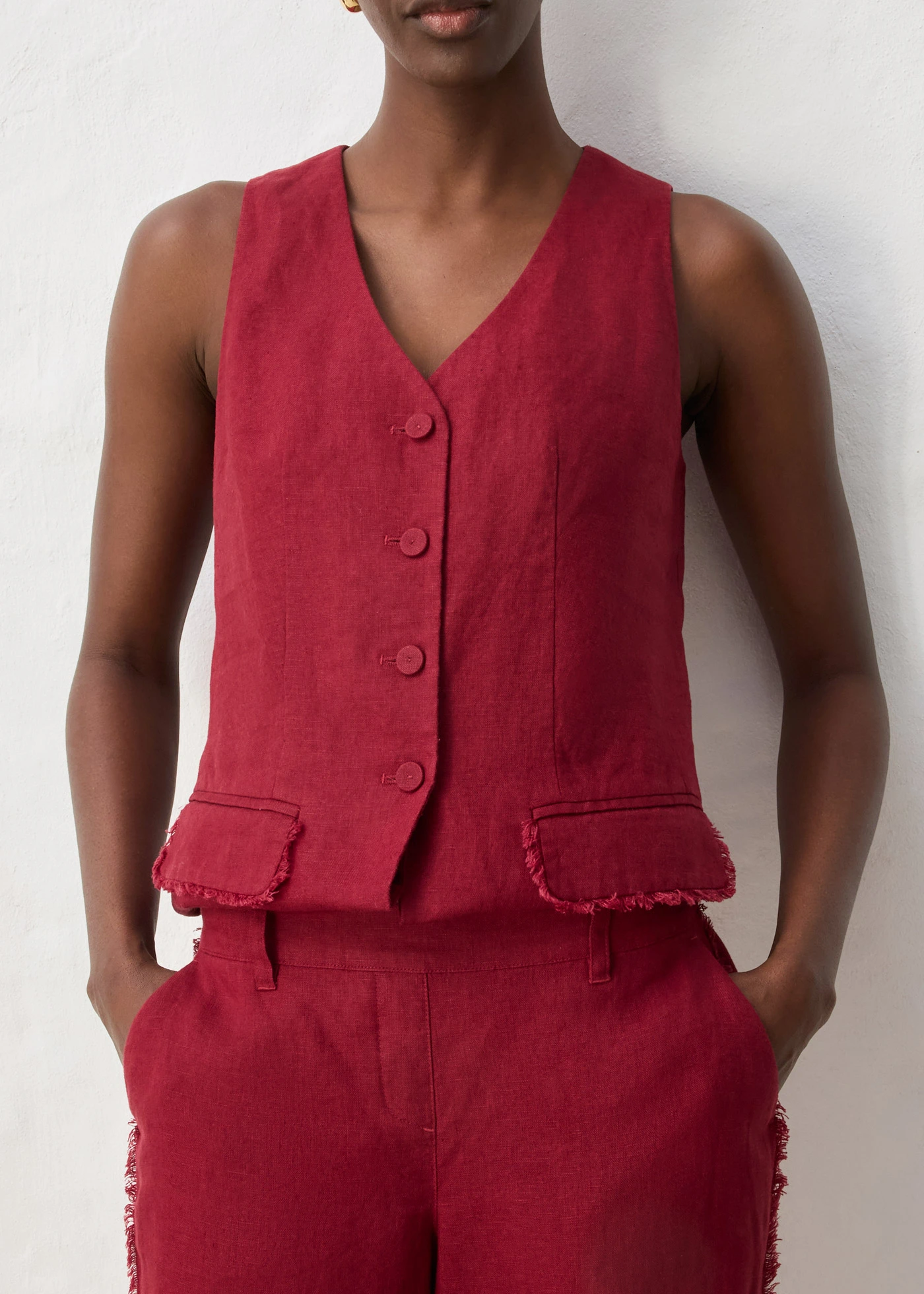 Pantalon large en lin • rouge rubis • Boutique bonprix