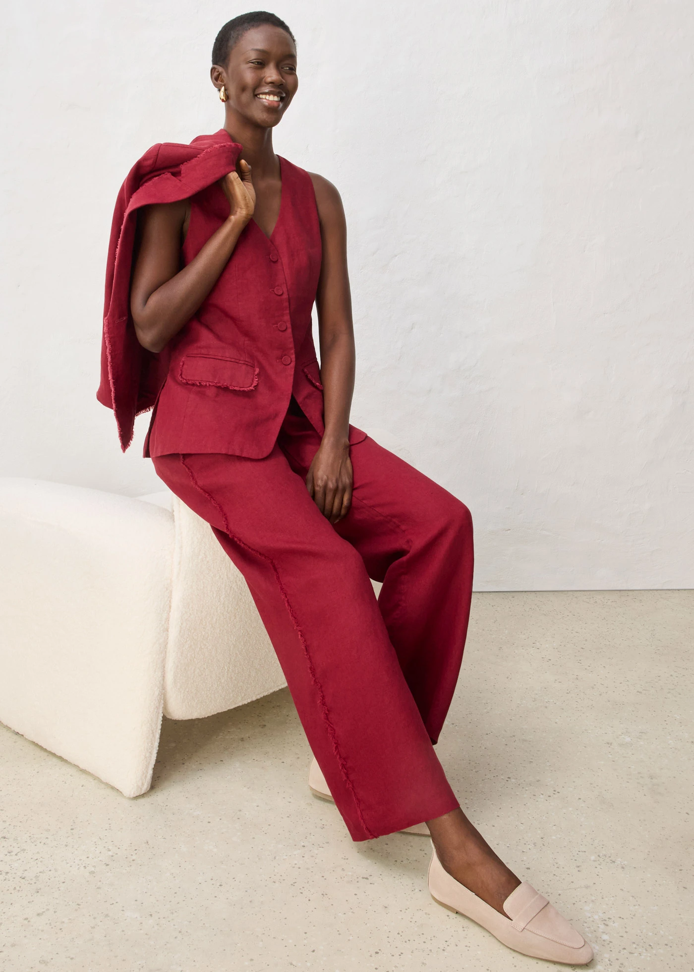 Pantalon large en lin • rouge rubis • Boutique bonprix