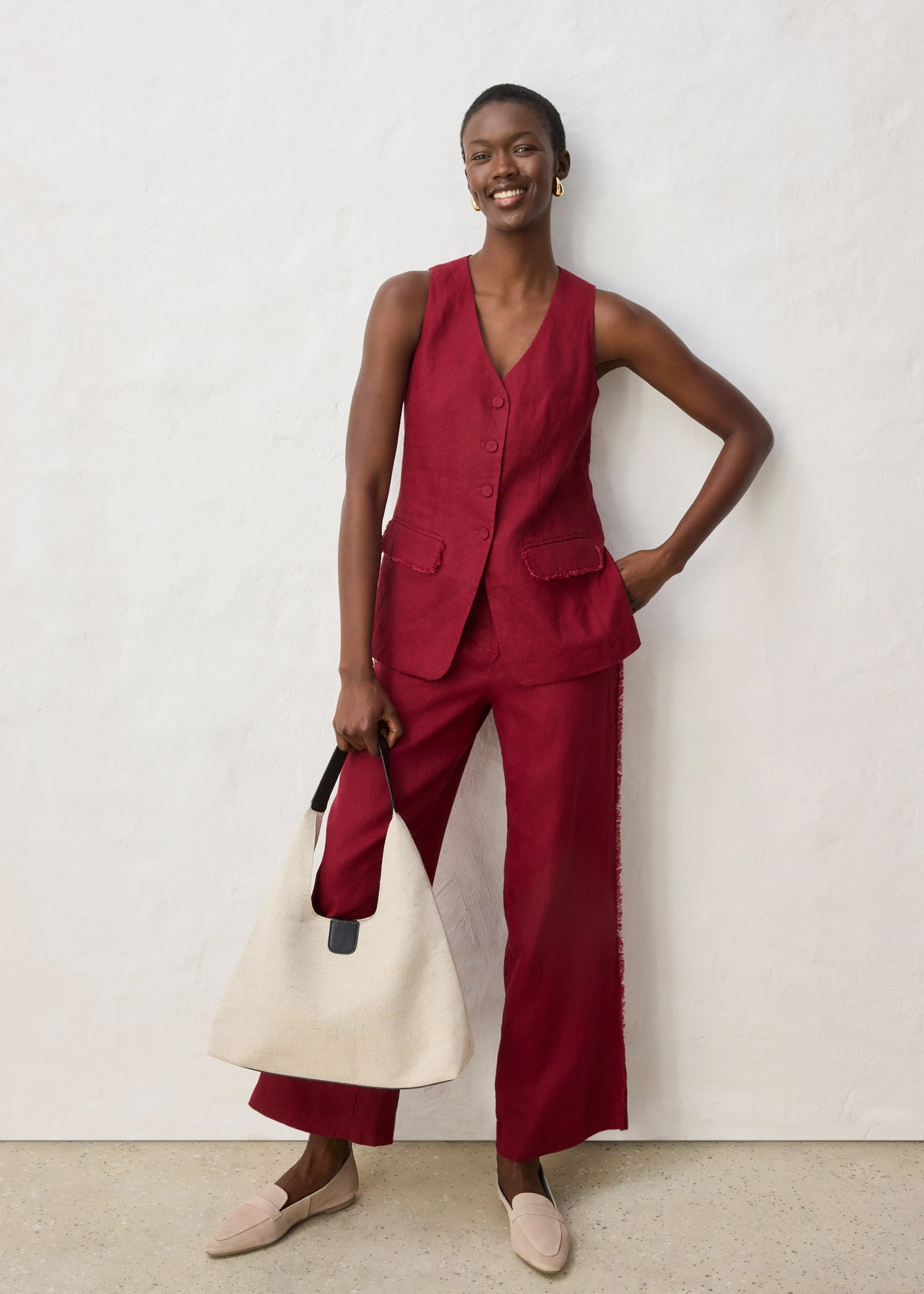 Veste de costume sans manches 100% lin • rouge rubis • Boutique bonprix