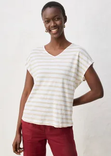 Linnen shirt met vleermuismouwen, Kleur: lichtsand/wit gestreept