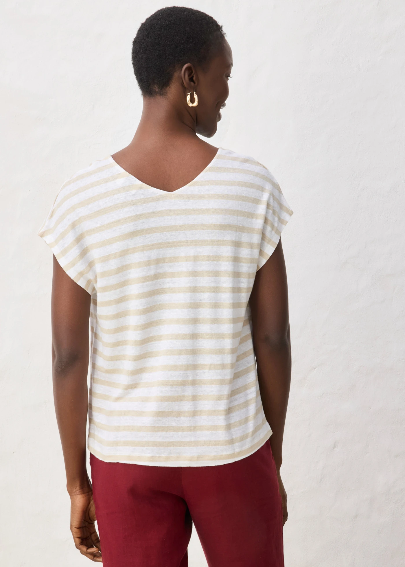 Linnen shirt met vleermuismouwen • lichtsand/wit gestreept • bonprix online shop