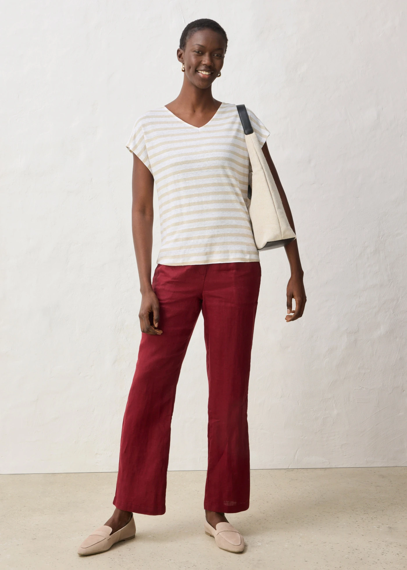 Linnen shirt met vleermuismouwen • lichtsand/wit gestreept • bonprix online shop