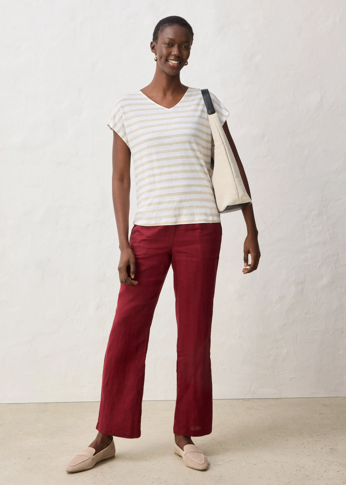 Tričko z čistého lnu, s netopýřími rukávy • světle pískovo-bílá s proužky • bonprix obchod