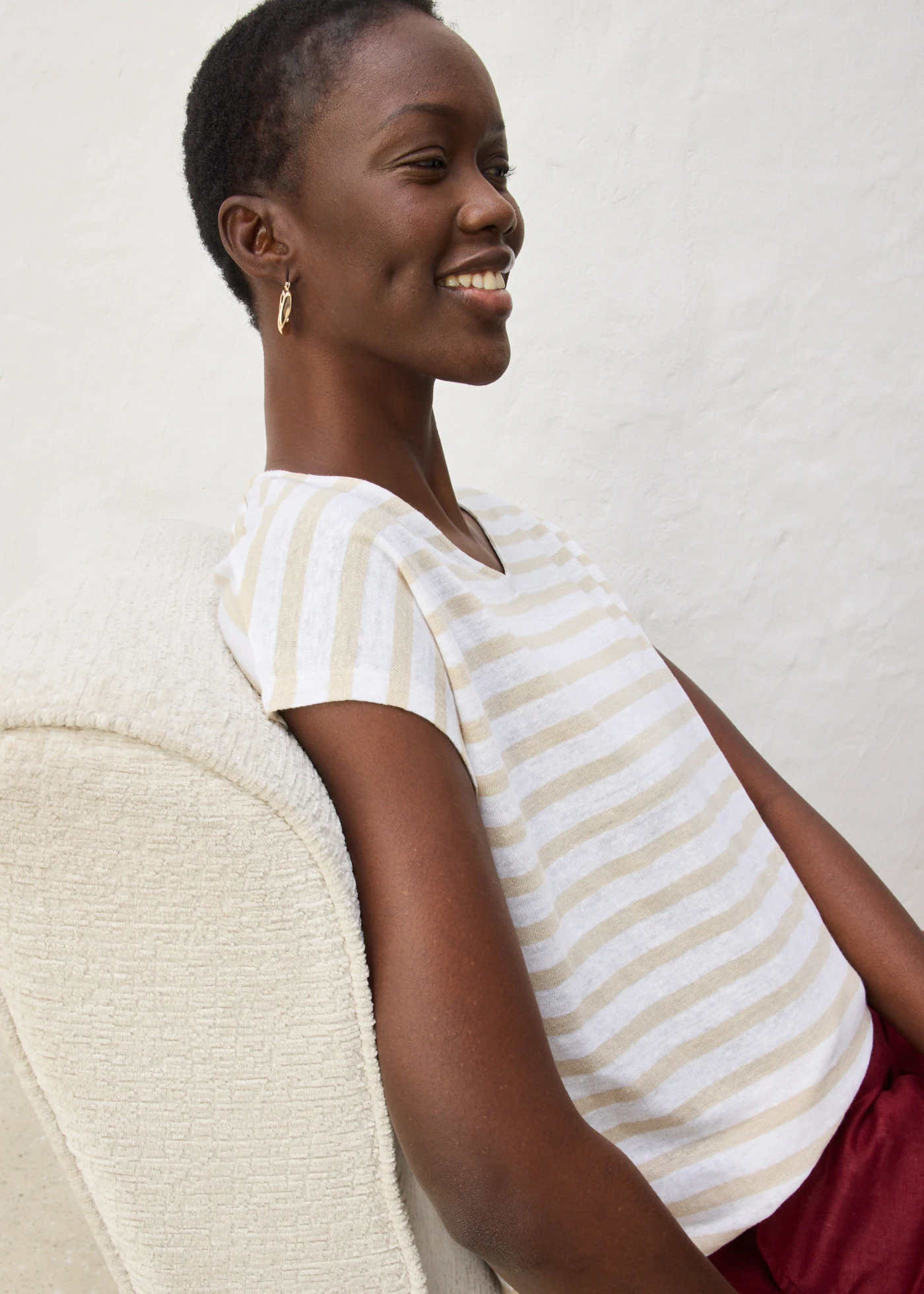 Linnen shirt met vleermuismouwen • lichtsand/wit gestreept • bonprix online shop