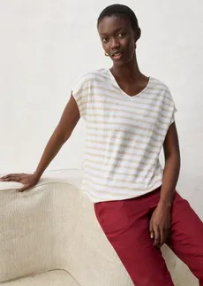 Linnen shirt met vleermuismouwen • lichtsand/wit gestreept • bonprix online shop