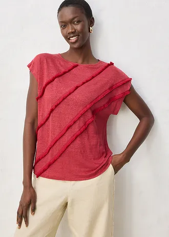 Shirt van puur linnen met applicatie, Kleur: kersenrood