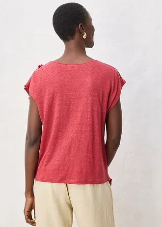 Shirt van puur linnen met applicatie, Kleur: kersenrood