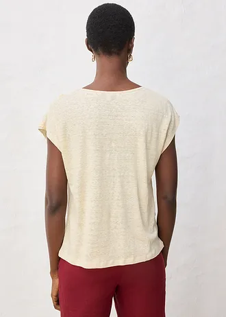 Shirt van puur linnen met applicatie, Kleur: lichtsand