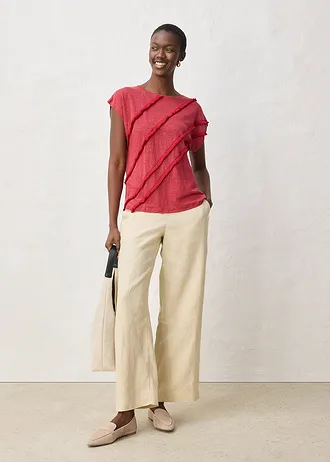 Shirt van puur linnen met applicatie, Kleur: kersenrood