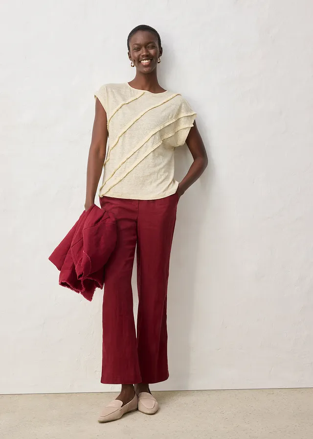 T-shirt 100% lin avec application, Couleur: sable clair