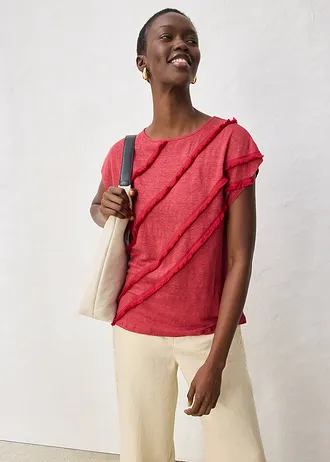 T-shirt 100% lin avec application • rouge cerise • Boutique bonprix