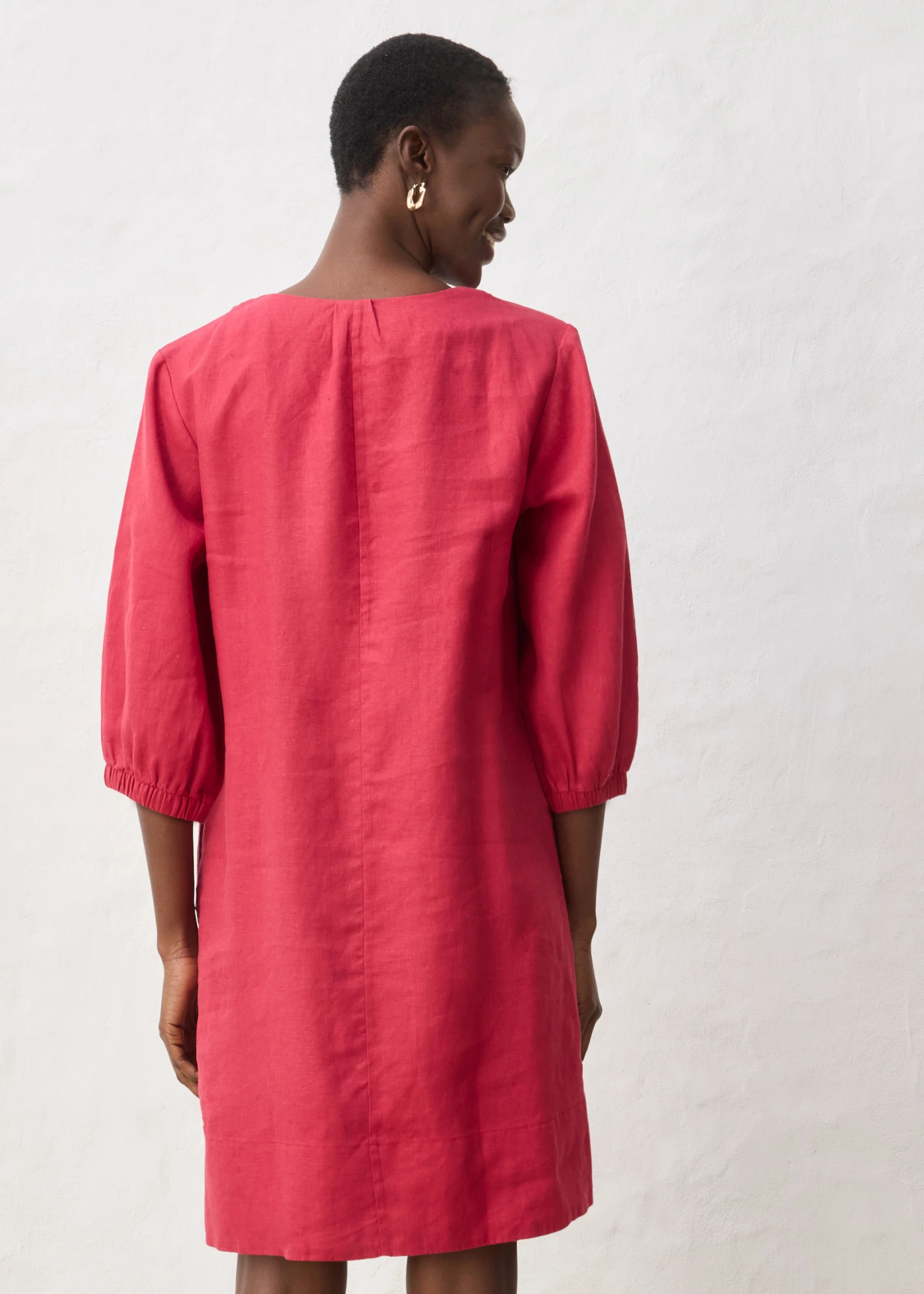 Korte jurk van puur linnen, 3/4 mouw • kersenrood • bonprix online shop