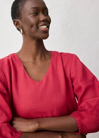 Korte jurk van puur linnen, 3/4 mouw • kersenrood • bonprix online shop