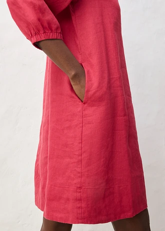 Korte jurk van puur linnen, 3/4 mouw • kersenrood • bonprix online shop