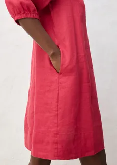 Robe 100 % lin, manches 3/4 • rouge cerise • Boutique bonprix