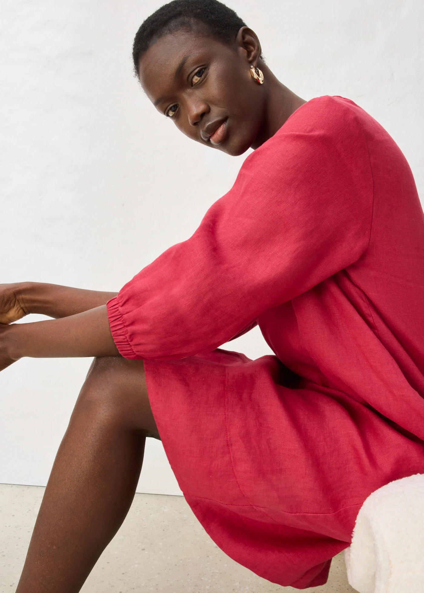 Korte jurk van puur linnen, 3/4 mouw • kersenrood • bonprix online shop