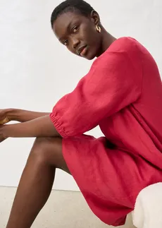 Robe 100 % lin, manches 3/4 • rouge cerise • Boutique bonprix