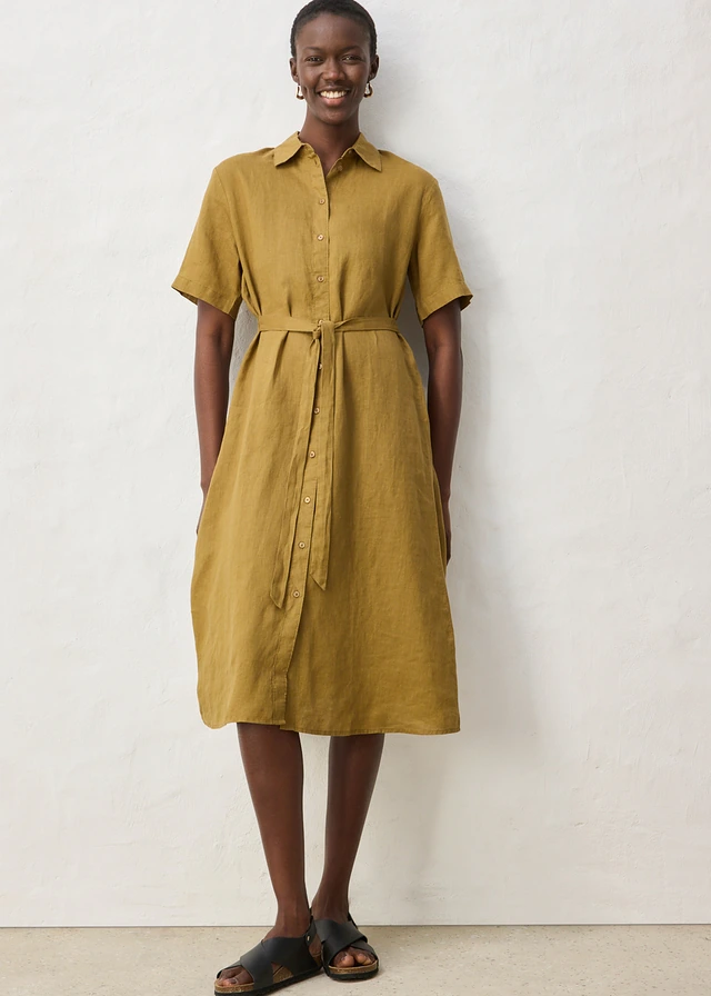 Robe-chemise 100% lin, Couleur: vert nature