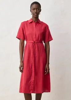 Robe-chemise 100% lin, Couleur: rouge cerise