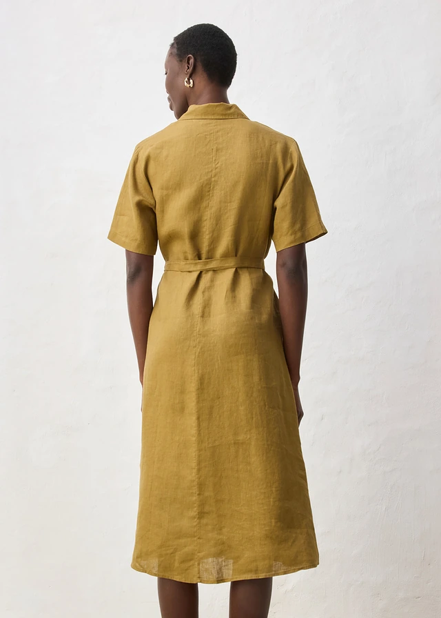 Robe-chemise 100% lin, Couleur: vert nature