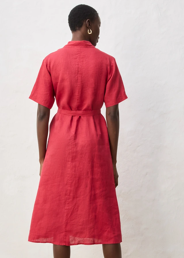 Rochie-bluză 100% din in, culoare: roșu-cireașă