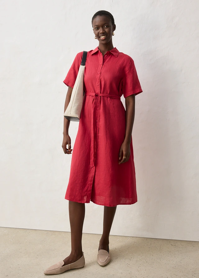 Robe-chemise 100% lin • rouge cerise • product-page.page-title-suffix