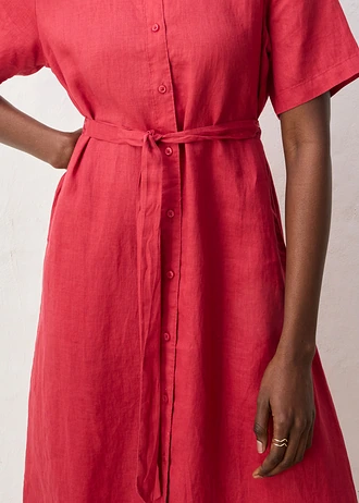 Robe-chemise 100% lin, Couleur: rouge cerise