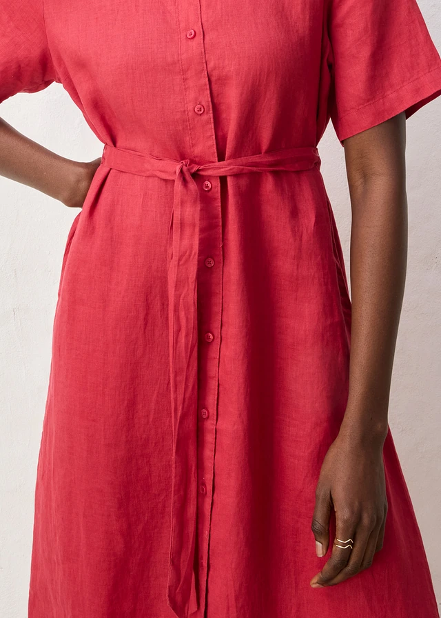 Rochie-bluză 100% din in, culoare: roșu-cireașă