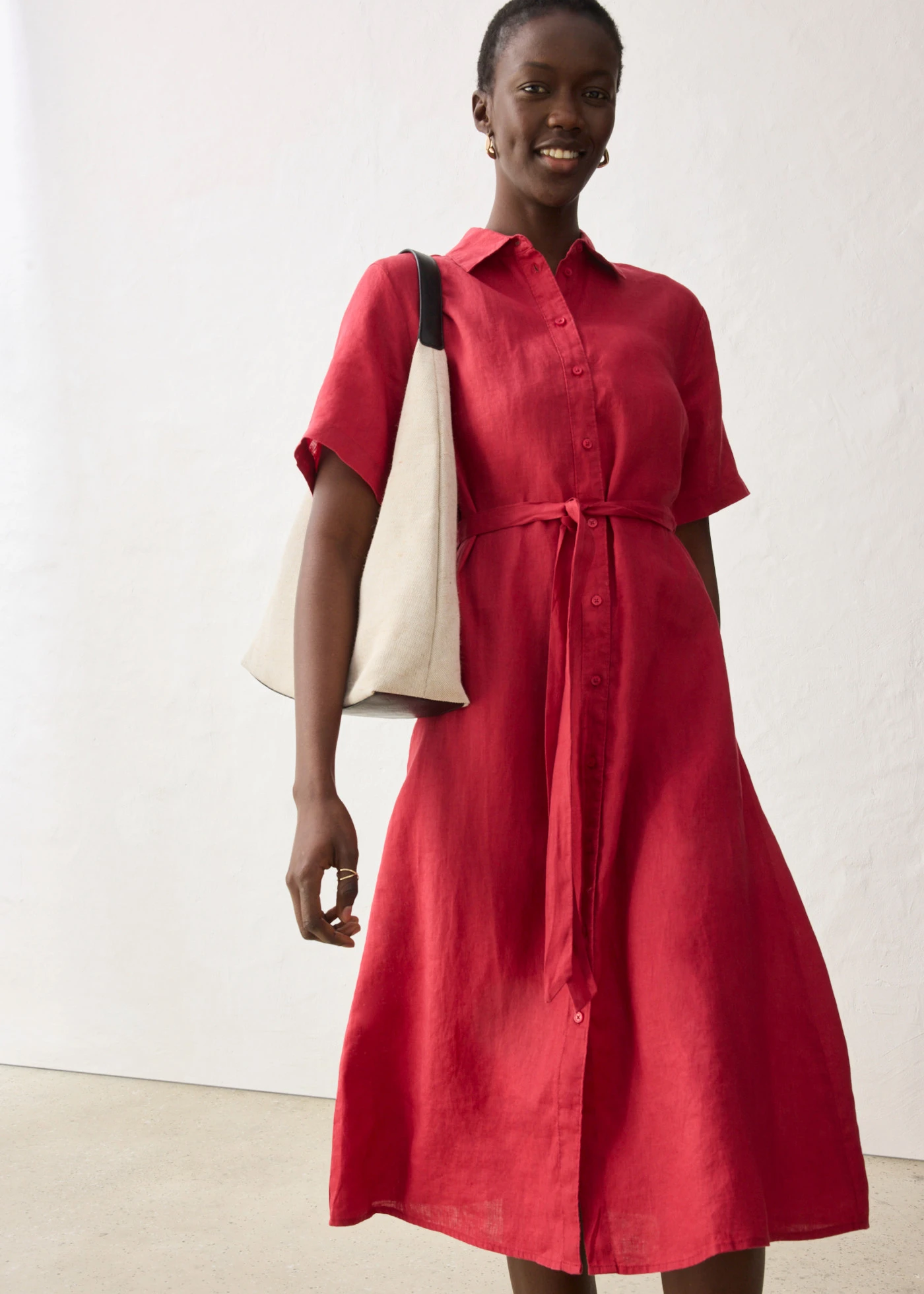 Sukienka koszulowa z czystego lnu • czerwony wiśniowy • sklep bonprix