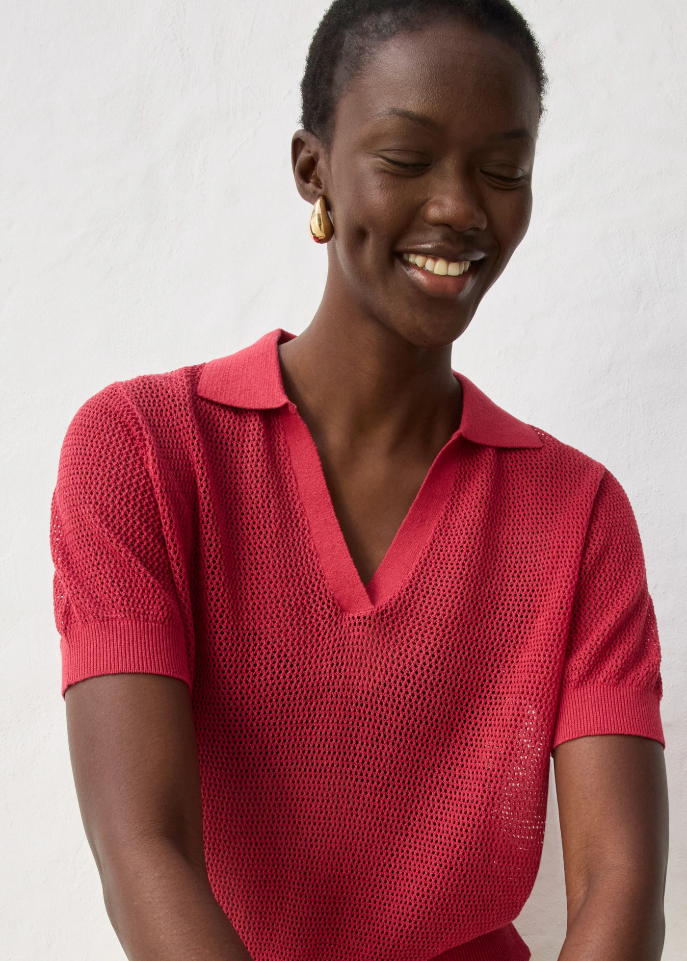 Polo en maille ajourée avec lin • rouge cerise • Boutique bonprix