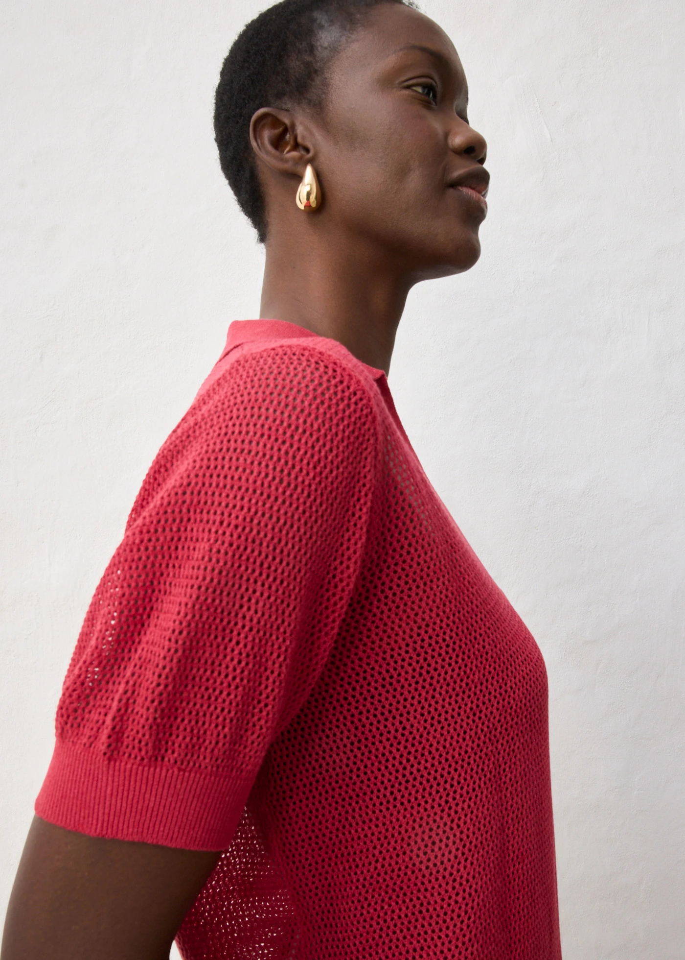 Ajour poloshirt met linnen • kersenrood • bonprix online shop