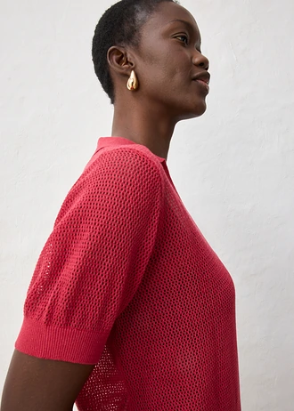 Polo en maille ajourée avec lin • rouge cerise • Boutique bonprix
