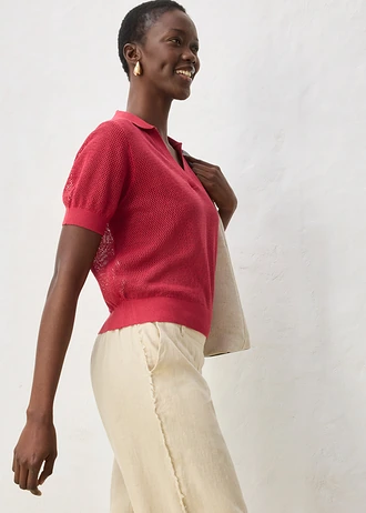 Polo en maille ajourée avec lin • rouge cerise • Boutique bonprix