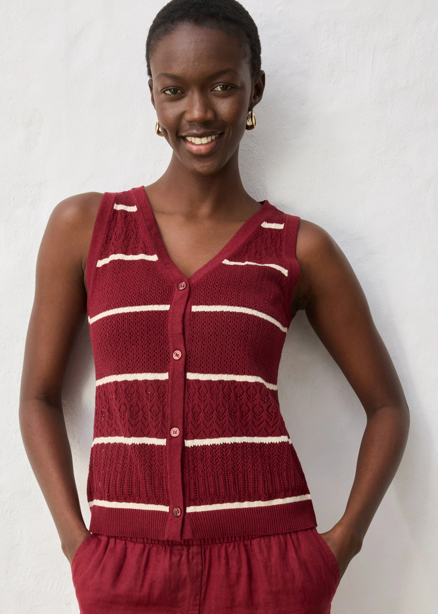 Ajour spencer met linnen • robijnrood/lichtsand • bonprix online shop