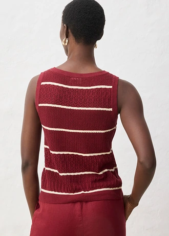 Gilet sans manches en maille ajourée avec lin, Couleur: rouge rubis/sable clair