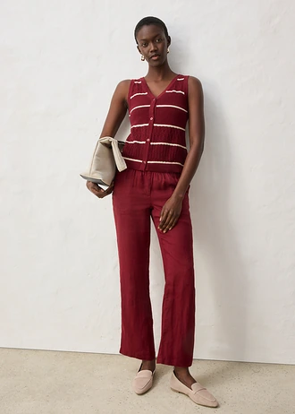 Gilet sans manches en maille ajourée avec lin • rouge rubis-sable clair • Boutique bonprix