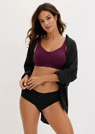 Sutien fără armătură, cu bumbac organic • albastru-afină cu imprimeu+ roz pastel + mov întunecat • magazin bonprix