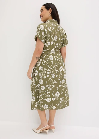 Overhemdjurk van viscose, Kleur: olijfgroen-wit gebloemd