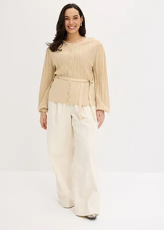 Ažurový svetr z bavlněné směsi, barva: světle písková