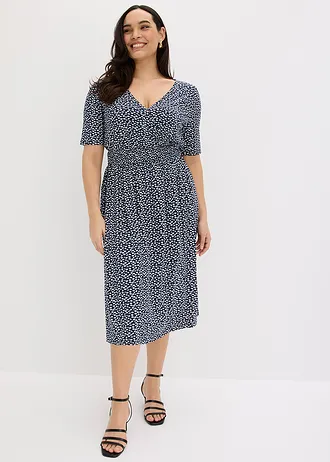 Jersey jurk in een viscosemix, Kleur: donkerblauw gebloemd