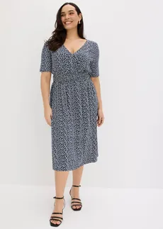 Žerzejové šaty z viskózové směsi, barva: tmavě modrá s květy