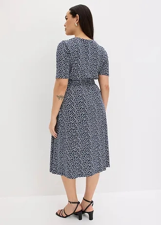 Jersey jurk in een viscosemix, Kleur: donkerblauw gebloemd