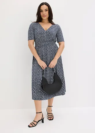 Jersey jurk in een viscosemix, Kleur: donkerblauw gebloemd