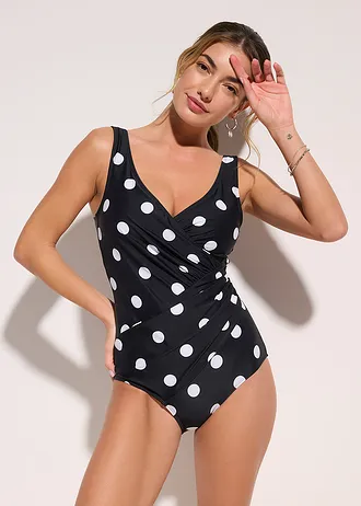 Costum de baie cu efect modelator mediu, cu aspect petrecut • negru/alb cu buline • magazin bonprix