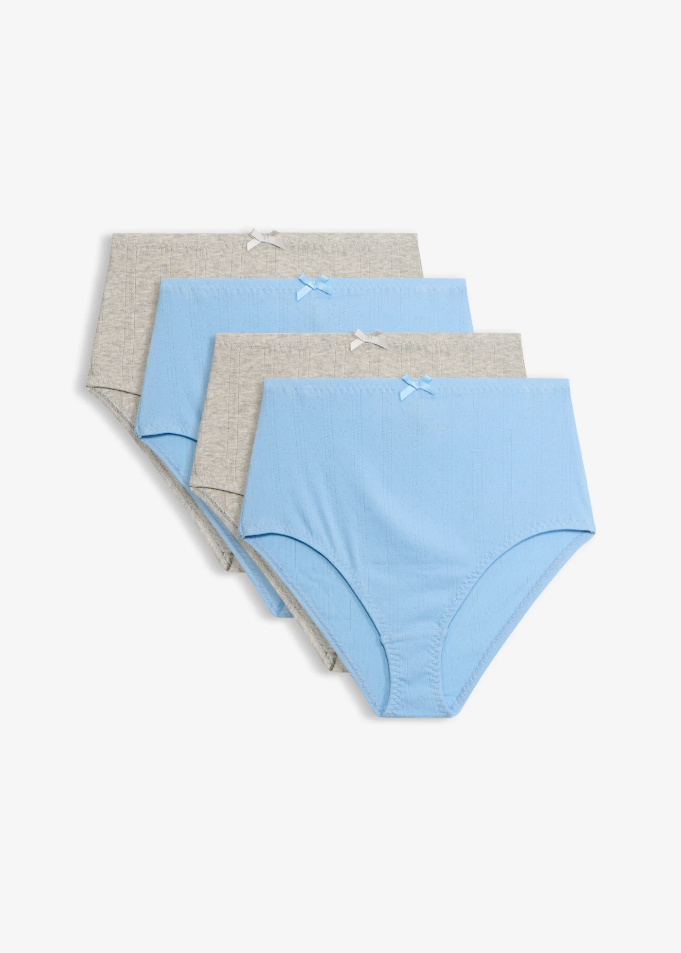 Lot de 4 slips taille haute en coton léger • gris clair chiné + bleu clair • Boutique bonprix