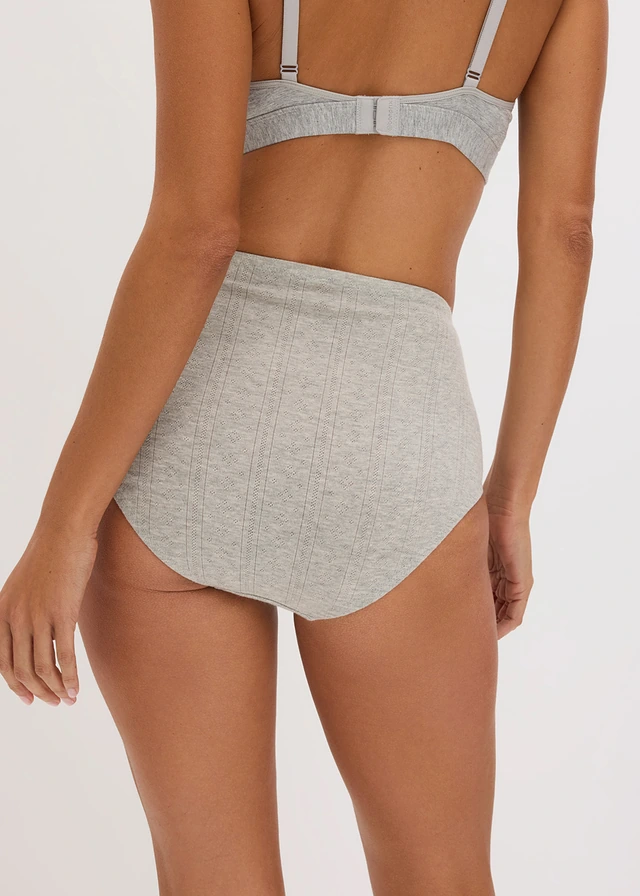Lot de 4 slips taille haute en coton léger, Couleur: gris clair chiné + bleu clair