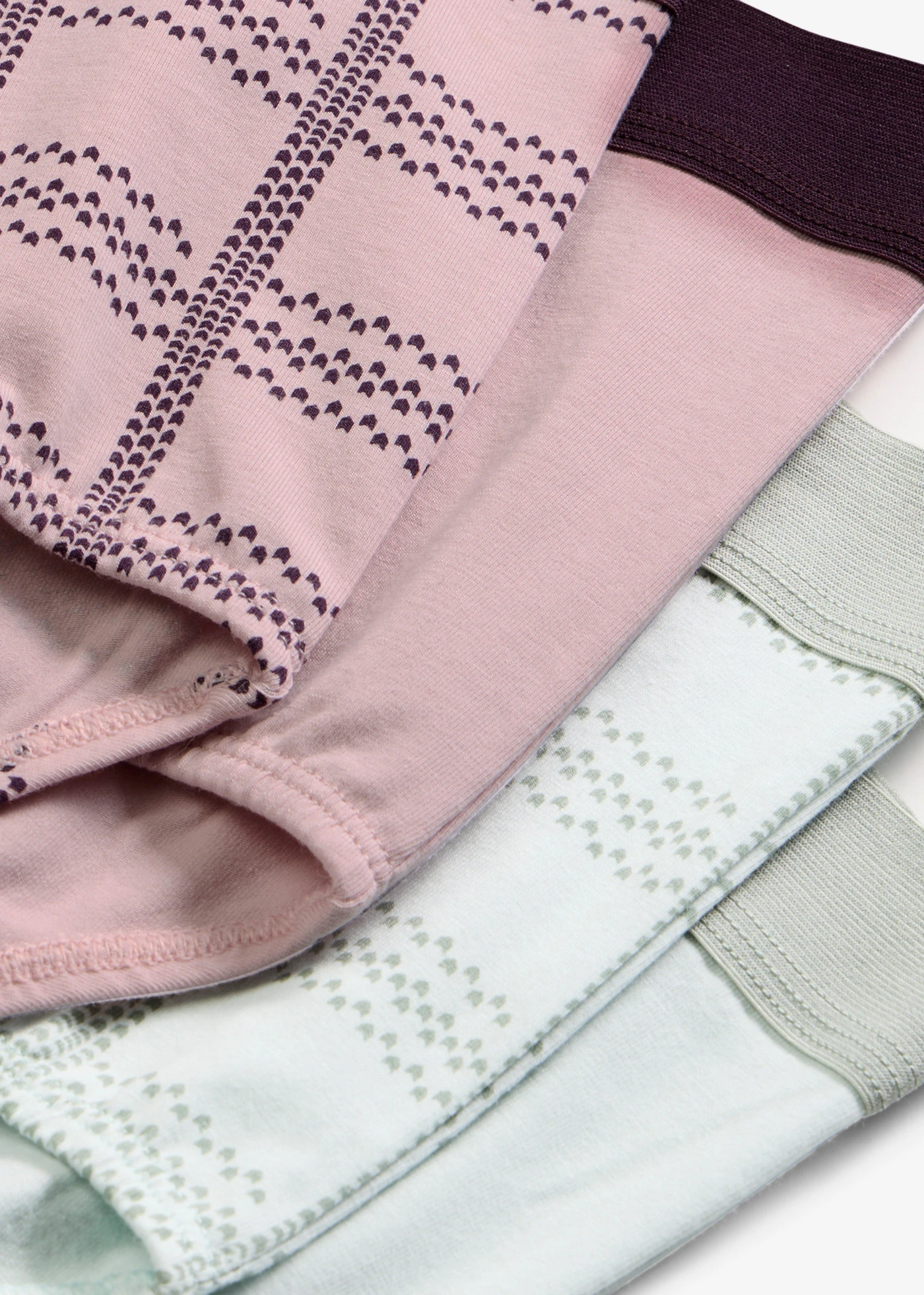 Lot de 4 slips taille haute coton • menthol clair + rose mat carreaux • Boutique bonprix