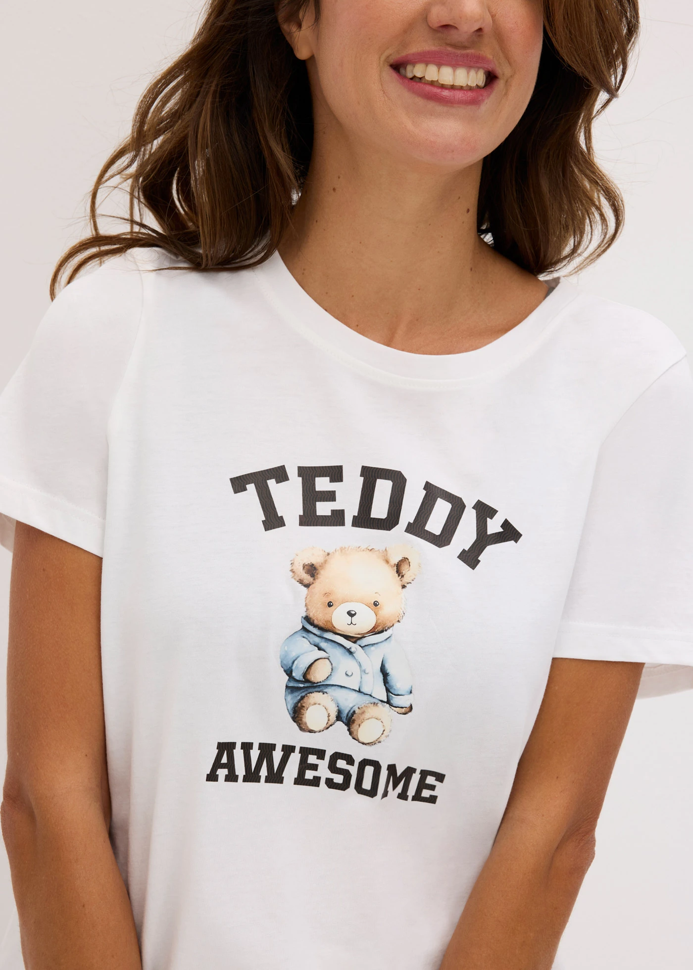 Bawełniana piżama z krótkimi spodenkami • biały w kratę • sklep bonprix