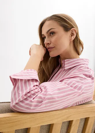 Bluză oversize din poplin din bumbac • mov-maroniu-roz deschis dungat vertical • magazin bonprix